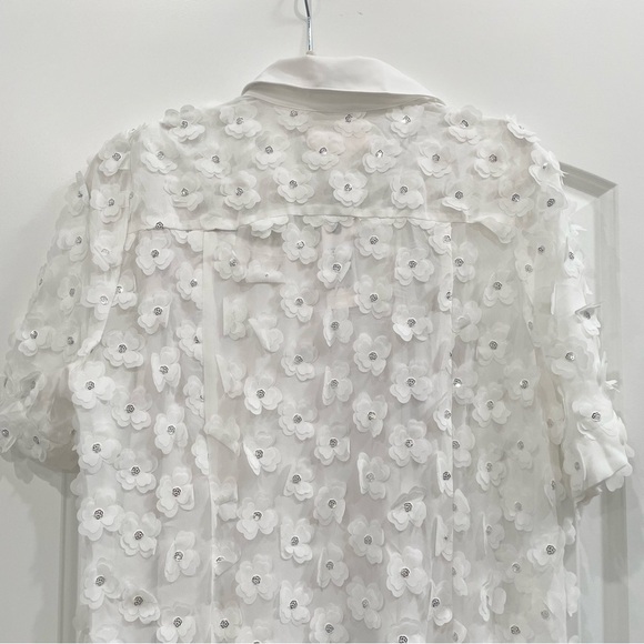 NWT Anthropologie Porridge White Sheer Short Sleeve 3D Floral Shirt Dress Size L - Picture 9 of 11